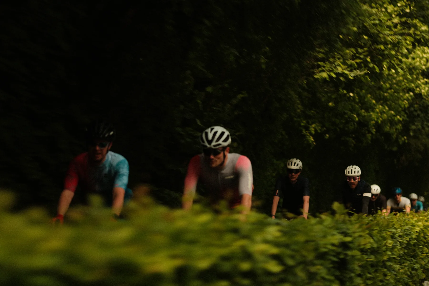Cyclists riding together at speed